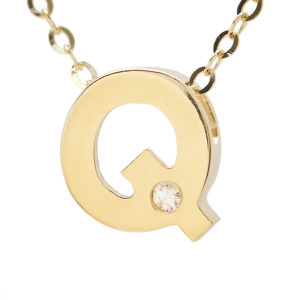 Yellow Gold Initial Round Bezel Diamond Necklace (14k Yg Initial Q W/ Diamond And Chain (16+2"))