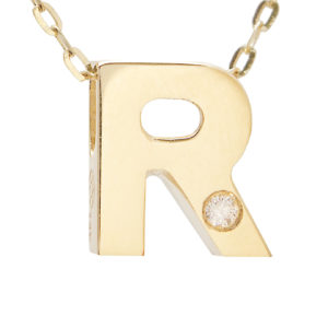 Yellow Gold Initial Round Bezel Diamond Necklace (14k Yg Initial R W/ Diamond And Chain (16+2"))