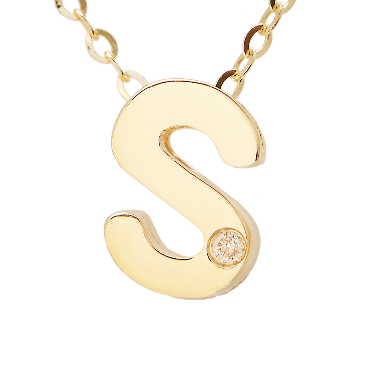 Yellow Gold Initial Round Bezel Diamond Necklace (14k Yg Initial S W/ Diamond And Chain (16+2"))