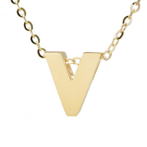 Yellow Gold Initial Gold Necklace (14k Yg Initial V With Chain)