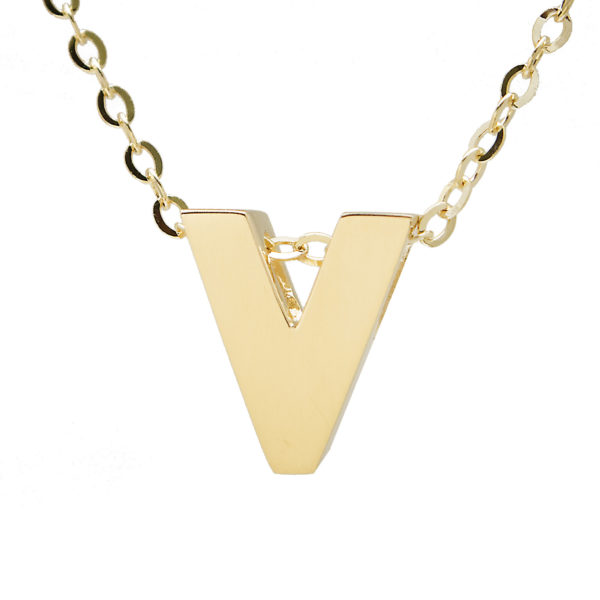 Yellow Gold Initial Gold Necklace (14k Yg Initial V With Chain)