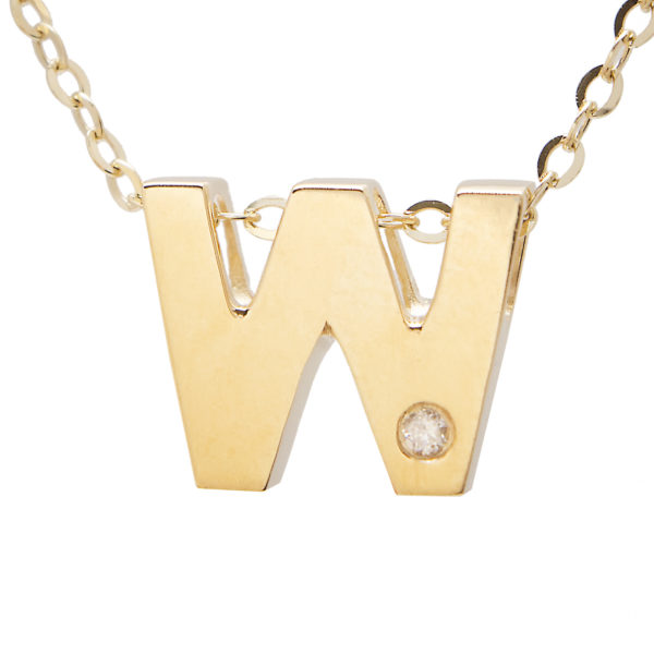 Yellow Gold Initial Round Bezel Diamond Necklace (14k Yg Initial W W/ Diamond And Chain (16+2"))