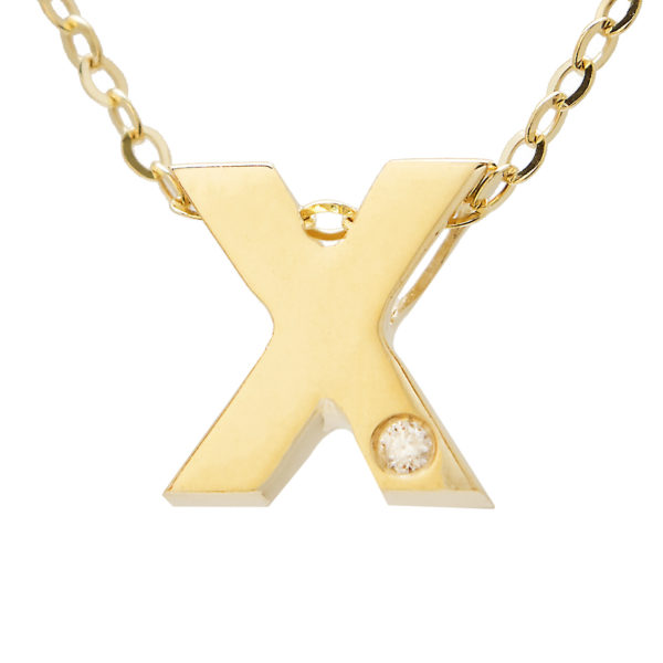 Yellow Gold Initial Round Bezel Diamond Necklace (14k Yg Initial X W/ Diamond And Chain (16+2"))