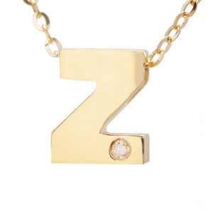 Yellow Gold Initial Round Bezel Diamond Necklace (14k Yg Initial Z W/ Diamond And Chain (16+2"))