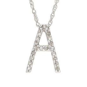 White Gold Initial Single Pave Diamond Pendant (Diamond "a" (Wg/With Chain))