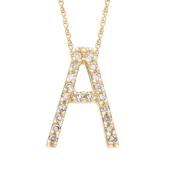 Yellow Gold Letter Single Micro Pave Diamond Necklace (Diamond "a" (Yg/With Chain) Initial)