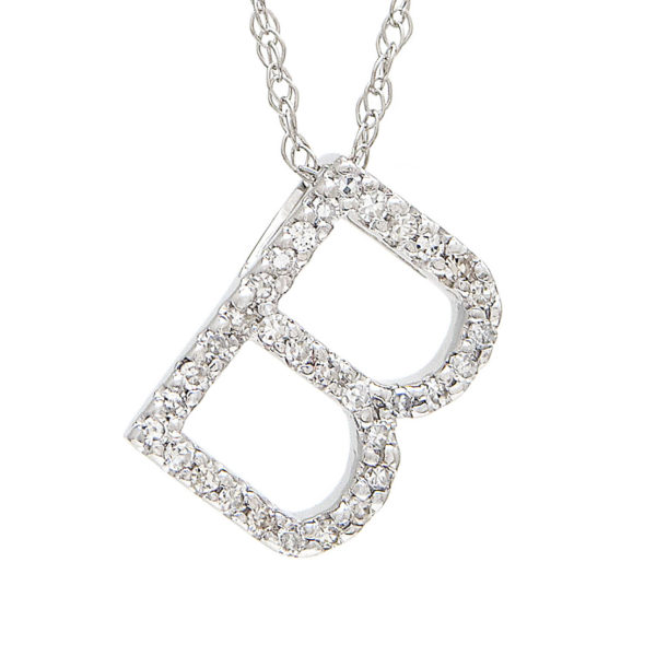 White Gold Initial Single Pave Diamond Pendant (Diamond "b" (Wg/With Chain))