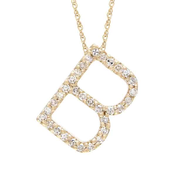 Yellow Gold Letter Single Micro Pave Diamond Necklace (Diamond "b" (Yg/With Chain) Initial)