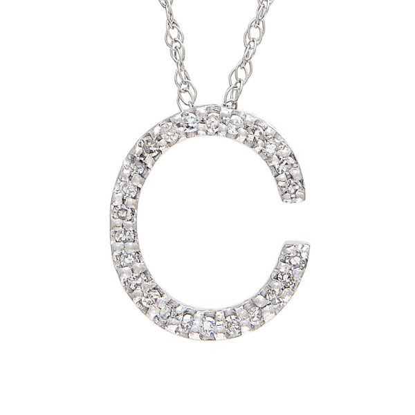 White Gold Initial Single Pave Diamond Pendant (Diamond "c" (Wg/With Chain))