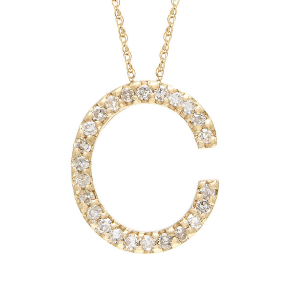 Yellow Gold Letter Single Micro Pave Diamond Necklace (Diamond "c" (Yg/With Chain) Initial)