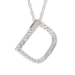 White Gold Initial Single Pave Diamond Pendant (Diamond "d" (Wg/With Chain))