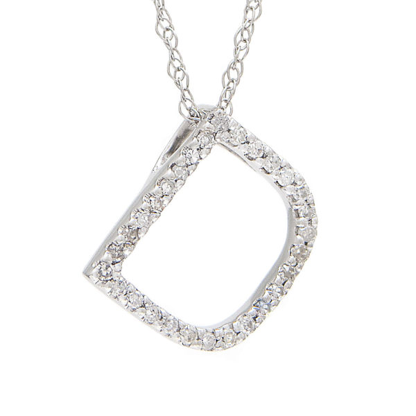 White Gold Initial Single Pave Diamond Pendant (Diamond "d" (Wg/With Chain))