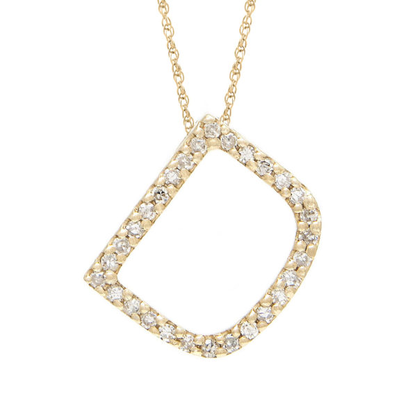 Yellow Gold Letter Single Micro Pave Diamond Necklace (Diamond "d" (Yg/With Chain) Initial)