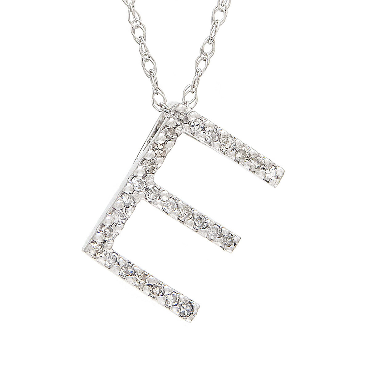 White Gold Initial Single Pave Diamond Pendant (Diamond "e" (Wg/With Chain))