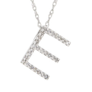 White Gold Initial Single Pave Diamond Pendant (Diamond "e" (Wg/With Chain))