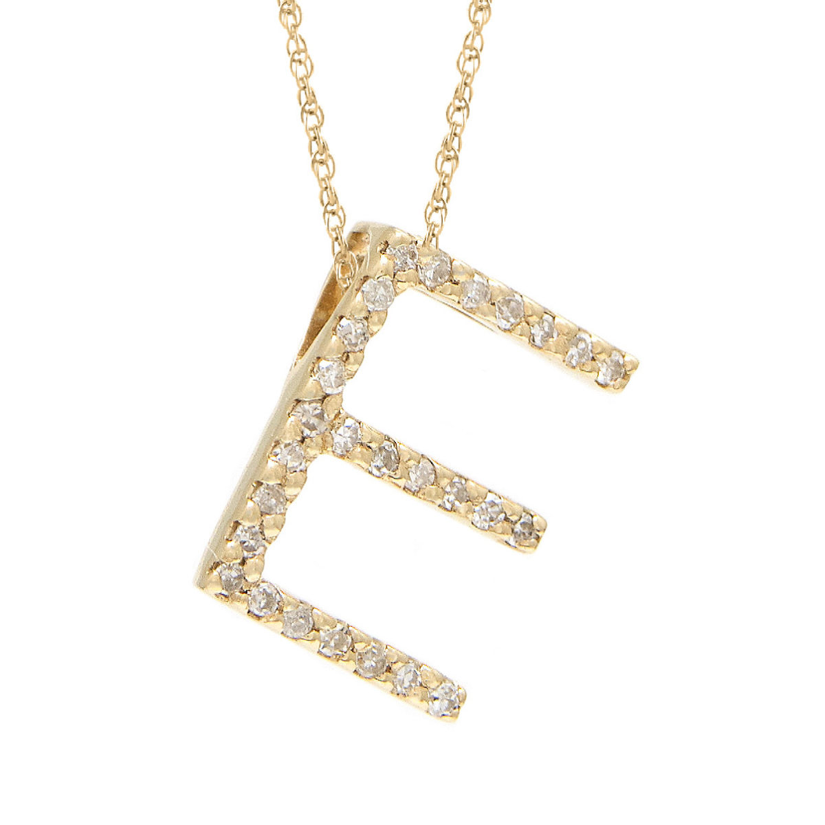 Yellow Gold Letter Single Micro Pave Diamond Necklace (Diamond "e" (Yg/With Chain) Initial)