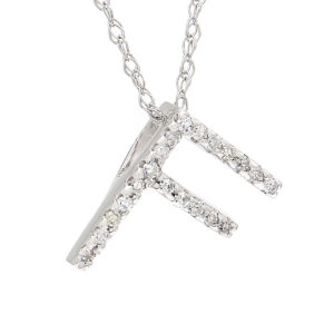 White Gold Initial Single Prong Diamond Pendant (Diamond "f" (Wg/With Chain))