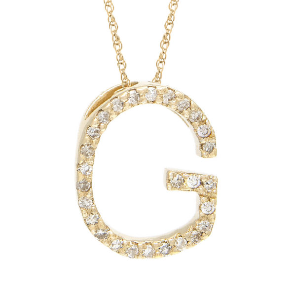 Yellow Gold Letter Single Micro Pave Diamond Necklace (Diamond "g" (Yg/With Chain) Initial)