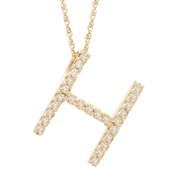 Yellow Gold Letter Single Micro Pave Diamond Necklace (Diamond "h" (Yg/With Chain) Initial)