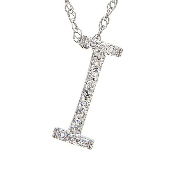 White Gold Initial Single Pave Diamond Pendant (Diamond "i" (Wg/With Chain))