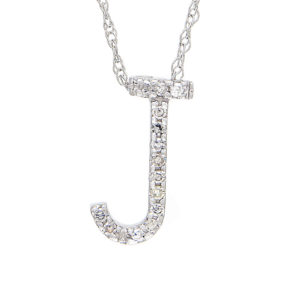 White Gold Initial Single Pave Diamond Pendant (Diamond "j" (Wg/With Chain))