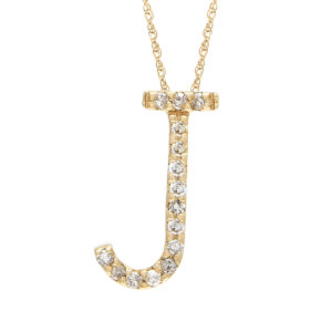 Yellow Gold Letter Single Micro Pave Diamond Necklace (Diamond "j" (Yg/With Chain) Initial)