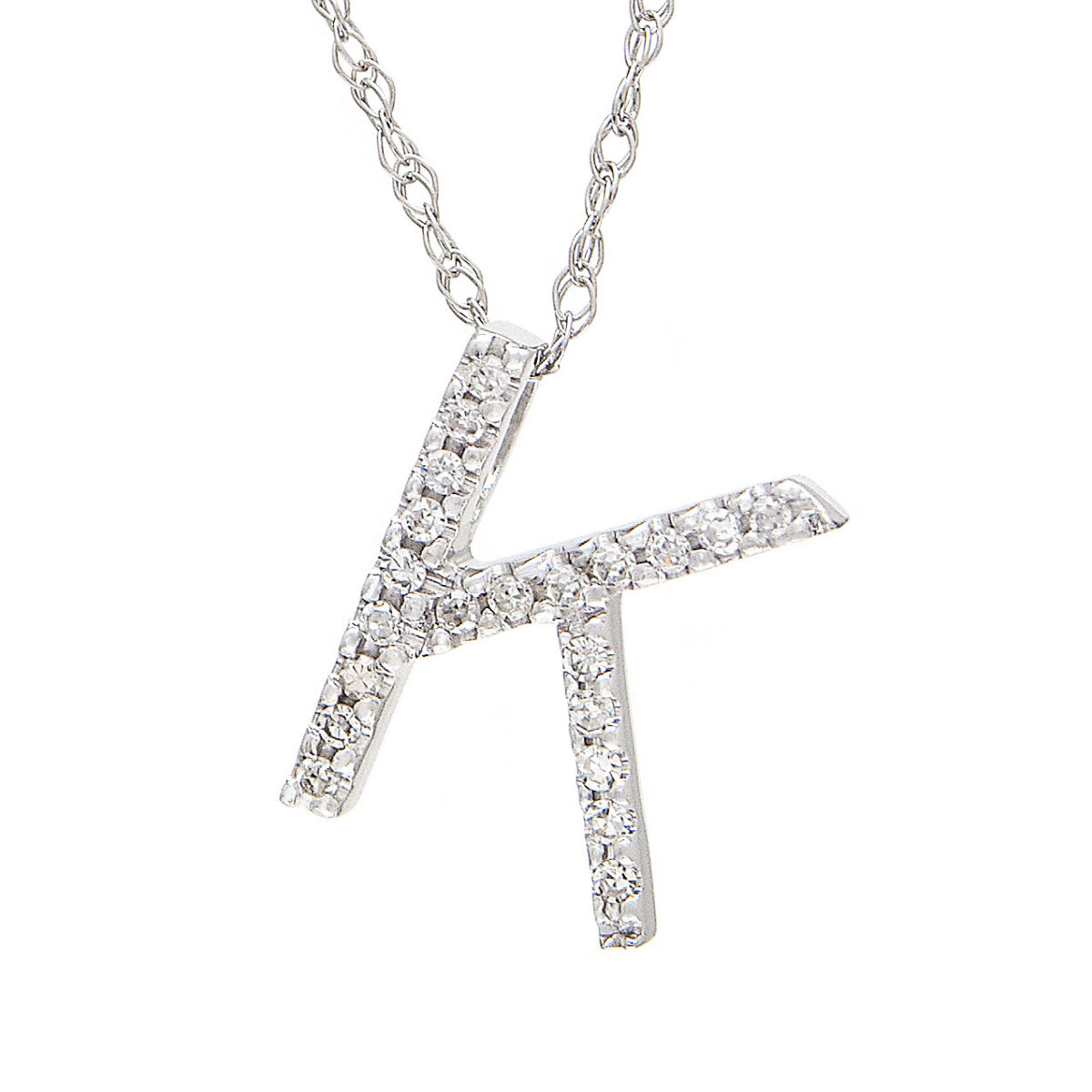 White Gold Initial Round Channel Diamond Pendant (Diamond "k" (Wg/With Chain))