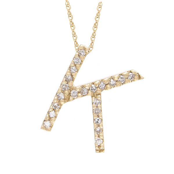 Yellow Gold Letter Single Micro Pave Diamond Necklace (Diamond "k" (Yg/With Chain) Initial)