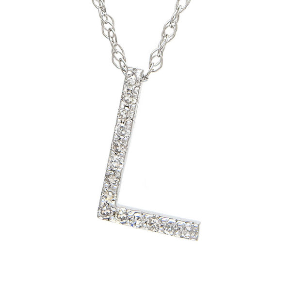 White Gold Initial Single Pave Diamond Pendant (Diamond "l" (Wg/With Chain))