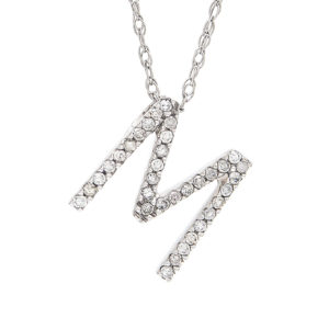 White Gold Initial Single Pave Diamond Pendant (Diamond "m" (Wg/With Chain))