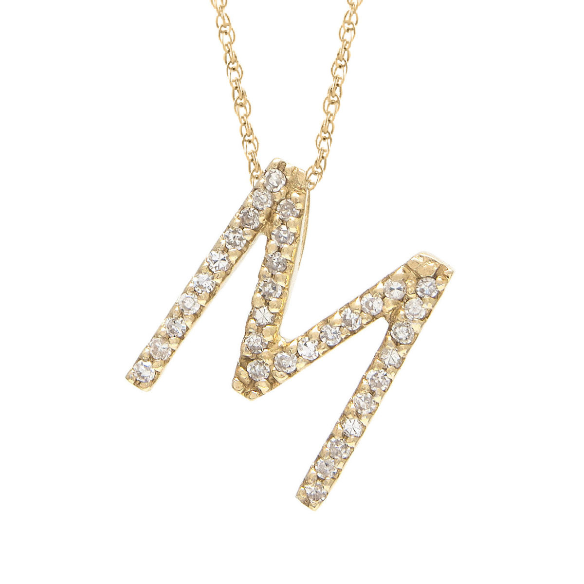 Yellow Gold Letter Single Micro Pave Diamond Necklace (Diamond "m" (Yg/With Chain) Initial)