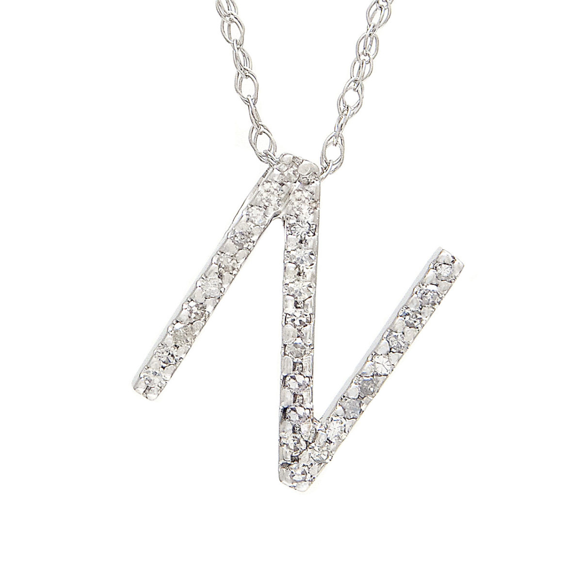 White Gold Initial Single Pave Diamond Pendant (Diamond "n" (Wg/With Chain))