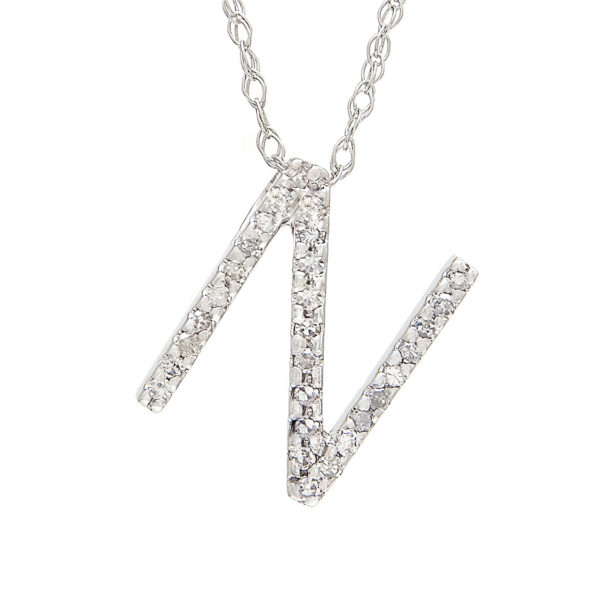 White Gold Initial Single Pave Diamond Pendant (Diamond "n" (Wg/With Chain))