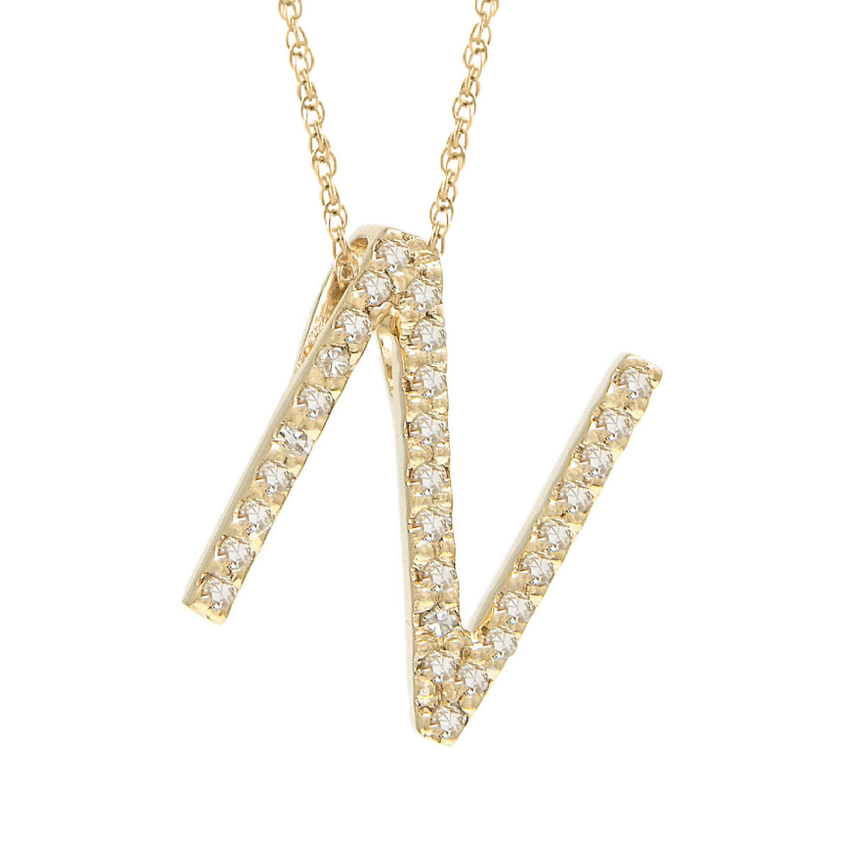 Yellow Gold Letter Single Micro Pave Diamond Necklace (Diamond "n" (Yg/With Chain) Initial)