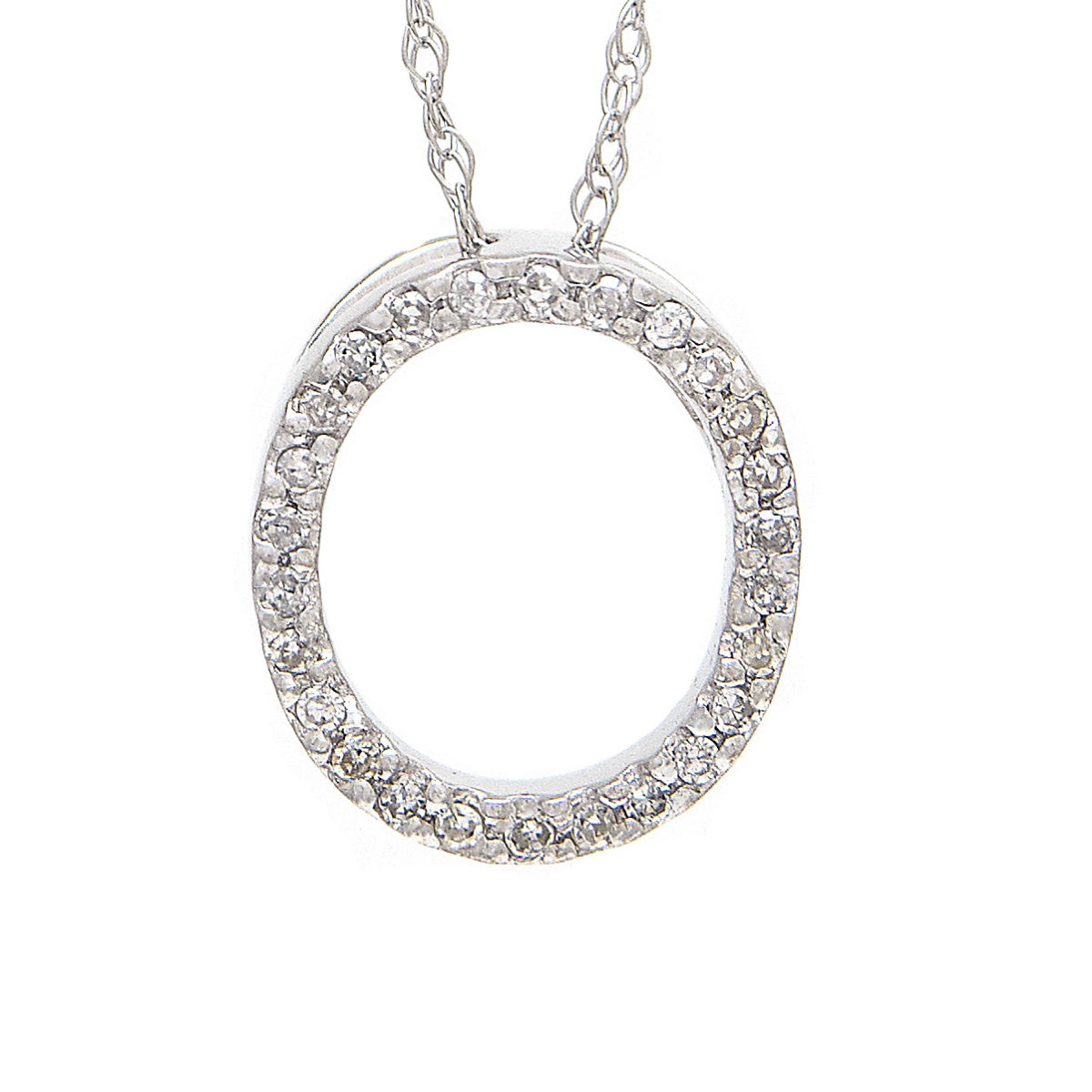 White Gold Initial Single Pave Diamond Pendant (Diamond "o" (Wg/With Chain))