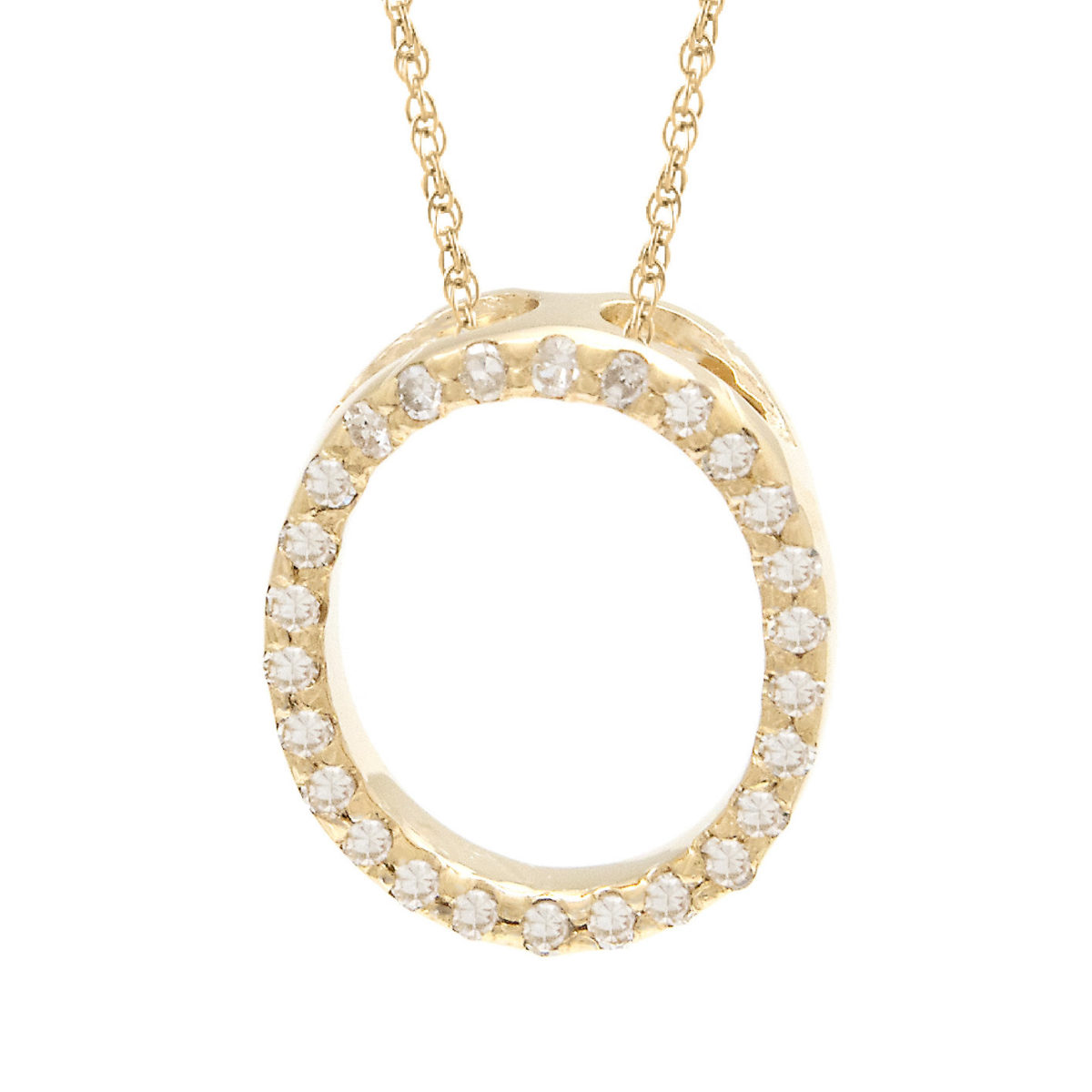 Yellow Gold Letter Single Micro Pave Diamond Necklace (Diamond "o" (Yg/With Chain) Initial)