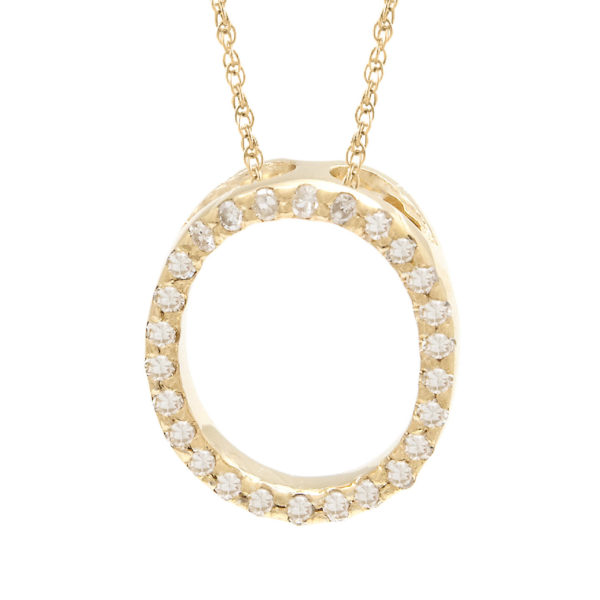 Yellow Gold Letter Single Micro Pave Diamond Necklace (Diamond "o" (Yg/With Chain) Initial)