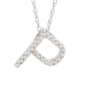 White Gold Initial Single Pave Diamond Pendant (Diamond "p" (Wg/With Chain))