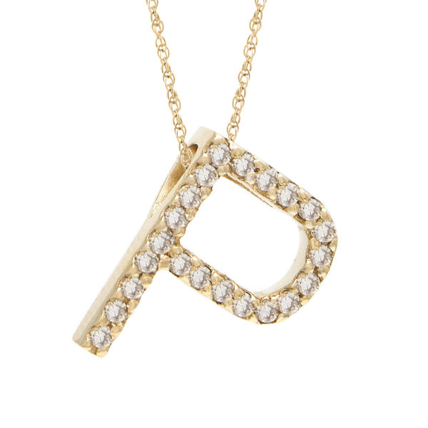 Yellow Gold Letter Single Micro Pave Diamond Necklace (Diamond "p" (Yg/With Chain) Initial)