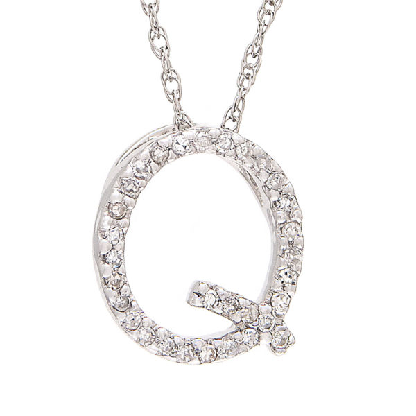 White Gold Initial Single Pave Diamond Pendant (Diamond "q" (Wg/With Chain))