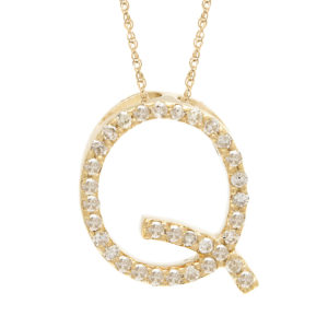 Yellow Gold Letter Single Micro Pave Diamond Necklace (Diamond "q" (Yg/With Chain) Initial)