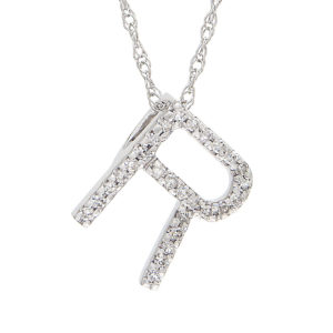 White Gold Initial Single Pave Diamond Pendant (Diamond "r" (Wg/With Chain))