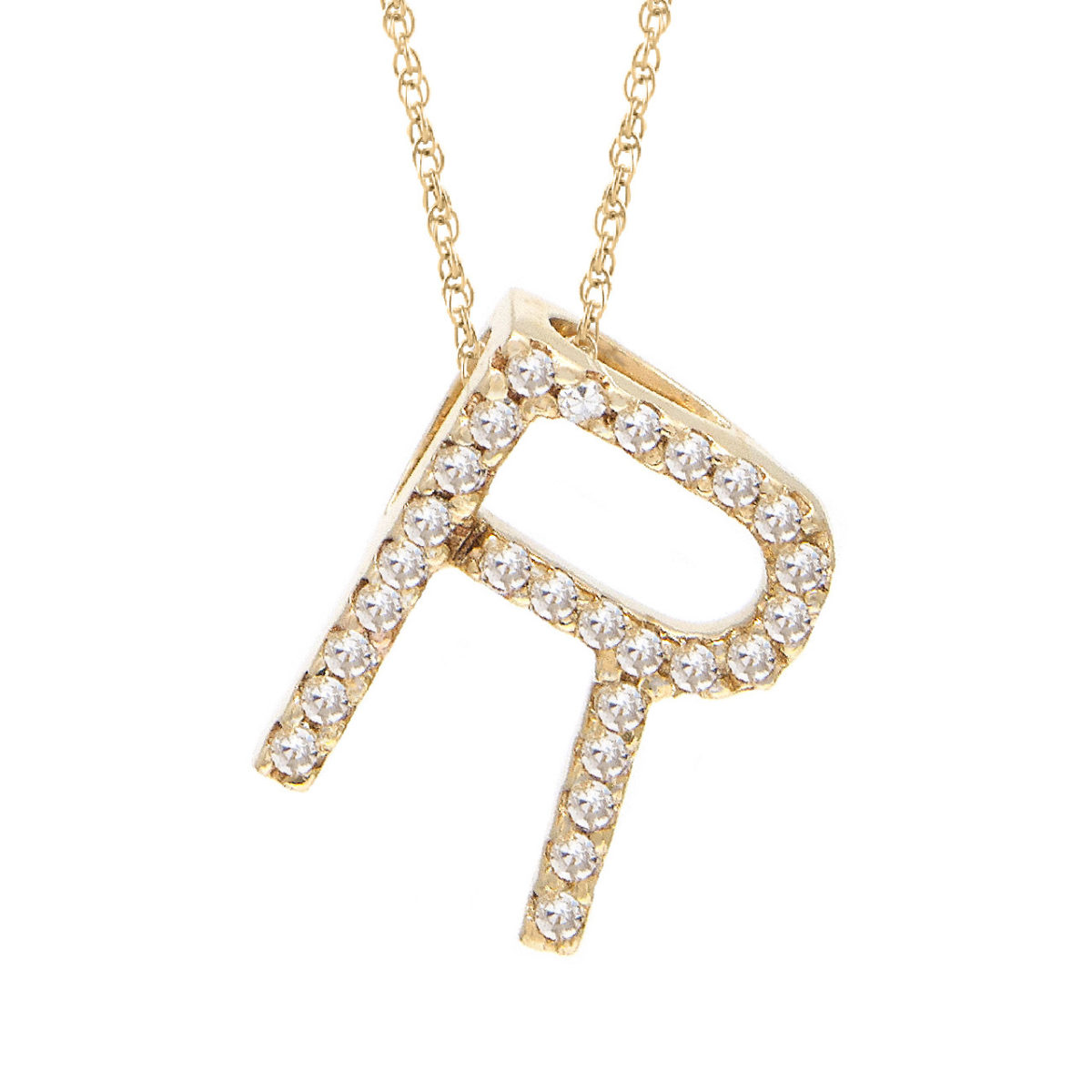 Yellow Gold Letter Single Micro Pave Diamond Necklace (Diamond "r" (Yg/With Chain) Initial)