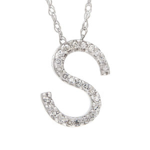 White Gold Initial Single Pave Diamond Pendant (Diamond "s" (Wg/With Chain))