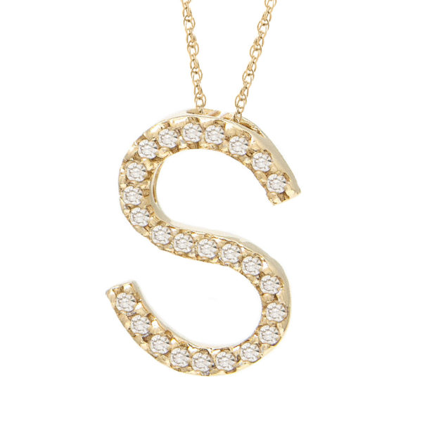 Yellow Gold Letter Single Micro Pave Diamond Necklace (Diamond "s" (Yg/With Chain) Initial)