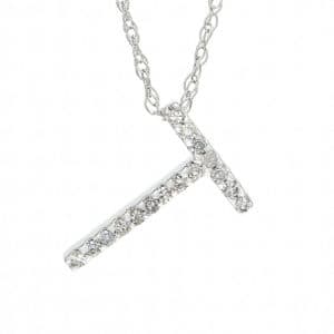 White Gold Initial Single Pave Diamond Pendant (Diamond "t" (Wg/With Chain))