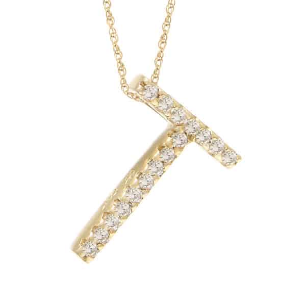 Yellow Gold Letter Single Micro Pave Diamond Necklace (Diamond "t" (Yg/With Chain) Initial)