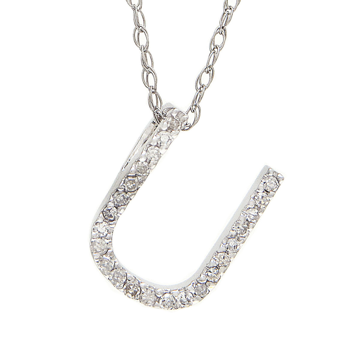 White Gold Initial Single Pave Diamond Pendant (Diamond "u" (Wg/With Chain))