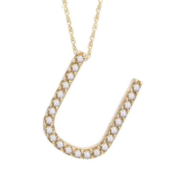 Yellow Gold Letter Single Micro Pave Diamond Necklace (Diamond "u" (Yg/With Chain) Initial)