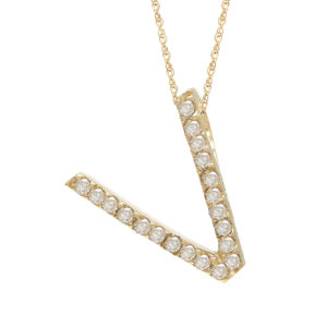 Yellow Gold Letter Single Micro Pave Diamond Necklace (Diamond "v" (Yg/With Chain) Initial)